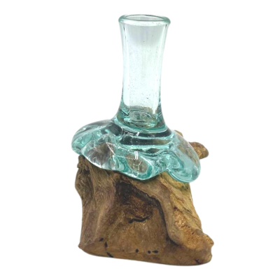 Melted Glass on Wood Small Flower Vase