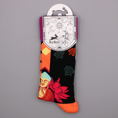 Hop Hare Bamboo Socks S M - Pink Buddha and Lotus 