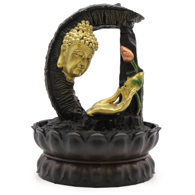 Tabletop Water Feature - 30cm - Golden Buddha and Lotus