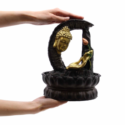 Tabletop Water Feature - 30cm - Golden Buddha and Lotus