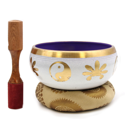 Lrg Yin and Yang Singing Bowl Set- White Purple 14cm