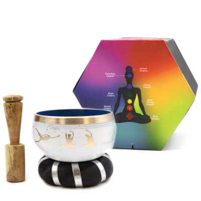 Yoga Moves Singing Bowl Set- White Blue 10.7cm