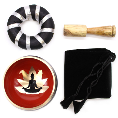 Buddha Singing Bowl Set- Black Orange 10.7cm