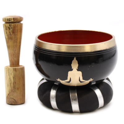 Buddha Singing Bowl Set- Black Orange 10.7cm