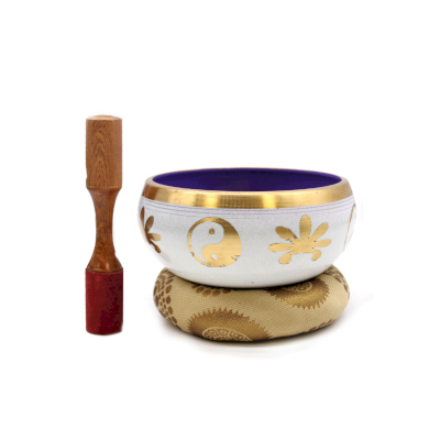 Lrg Yin and Yang Singing Bowl Set- White Purple 14cm