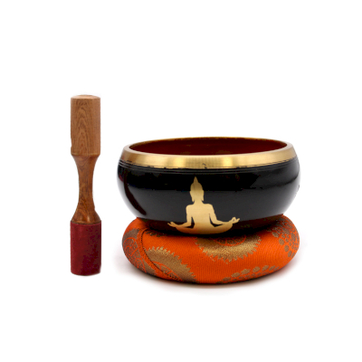 Lrg Buddha Singing Bowl Set- Black Orange 14cm
