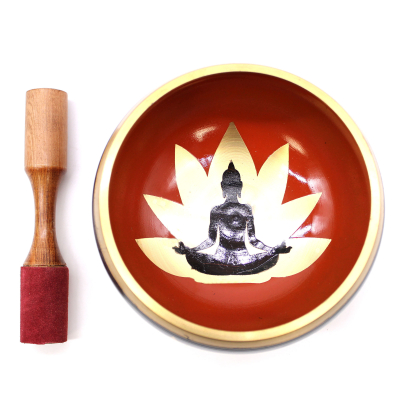 Lrg Buddha Singing Bowl Set- Black Orange 14cm