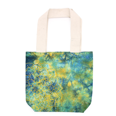 Tye-Dye Cotton Bag (6oz) - 38x42x12cm - Mandela - Green Blue - Natural Handle