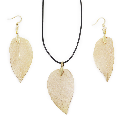 Necklace and Earring Set - Bravery Leaf - Gold