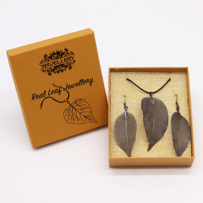 Necklace and Earring Set - Bravery Leaf - Pewter