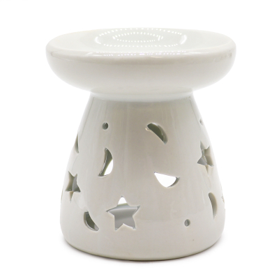 Lrg Classic White Oil Burner - Moon and Star