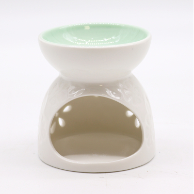 Classic White Oil Burner - Floral with Teal Well