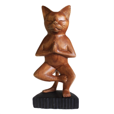 Hand carved Yoga Cats - One Leg
